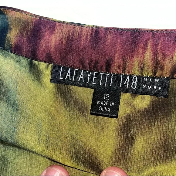Lafayette 148 New York 100% Silk Iridescent Multicolored Wrap Blouse Size 12 - Picture 4 of 11